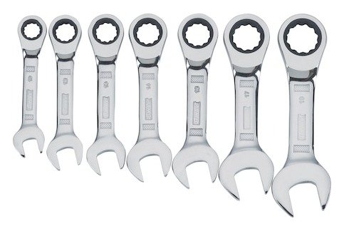 Full Metric Stubby Ratcheting Combination Wrench Set (7 pc.)